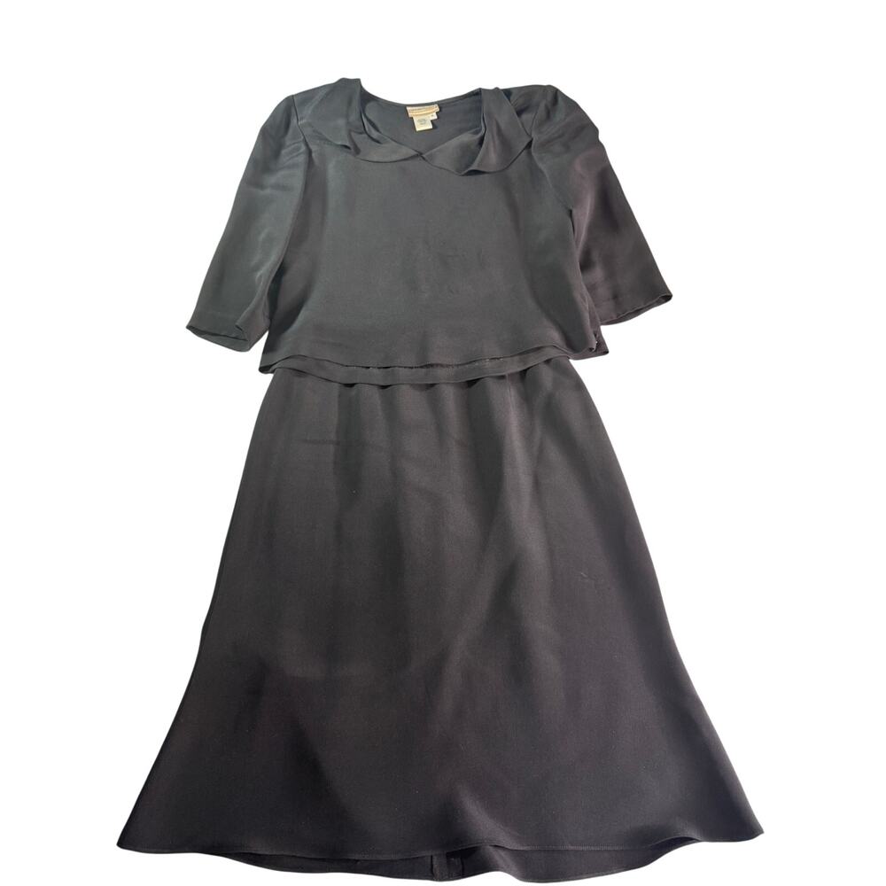 Coldwater Creek Womens 6 Black 100% Silk 2 Piece Blouse Midi Pencil Skirt Set
